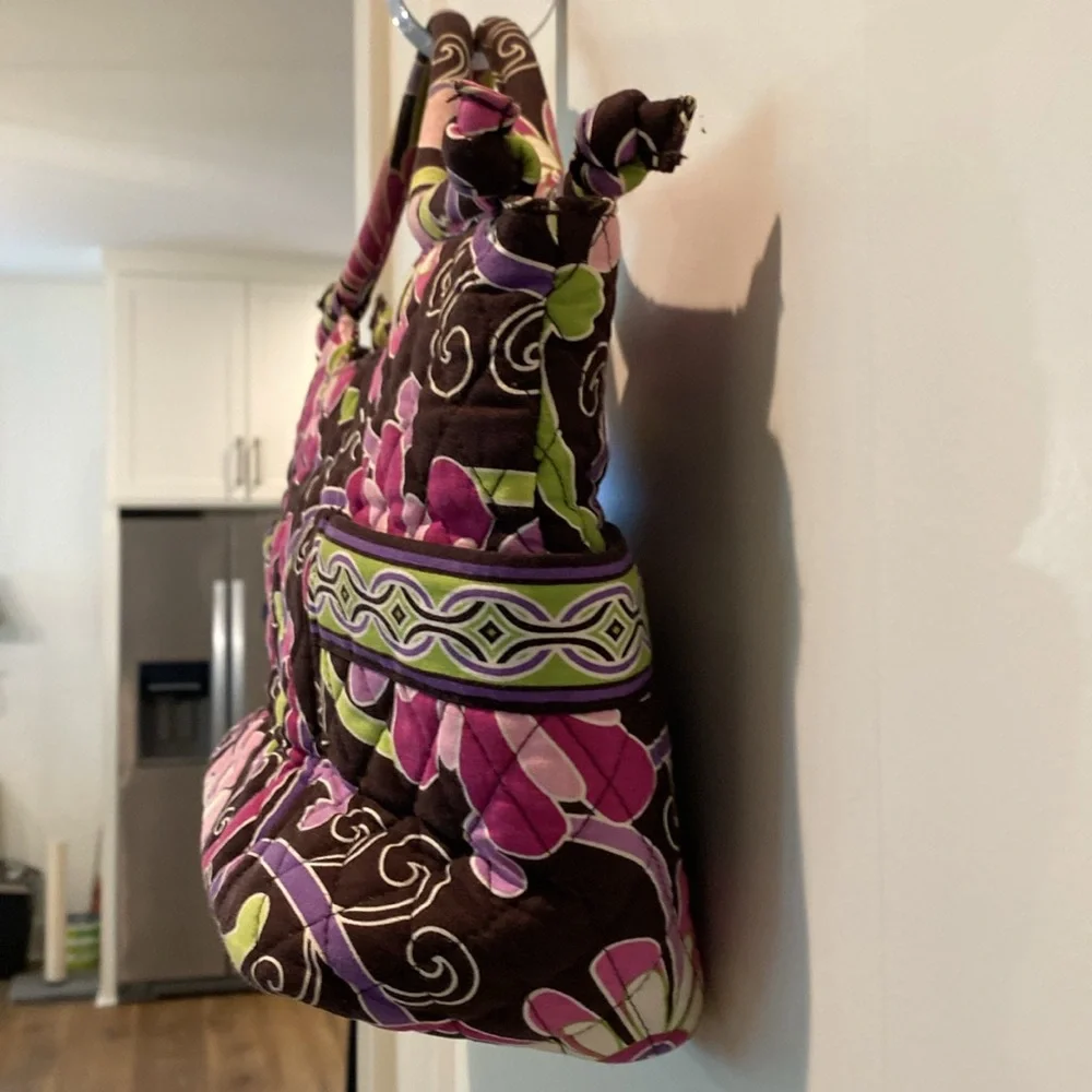 Vera Bradley Gabby Top Handle Purse in Purple Punch Floral.  Two Outside Pockets